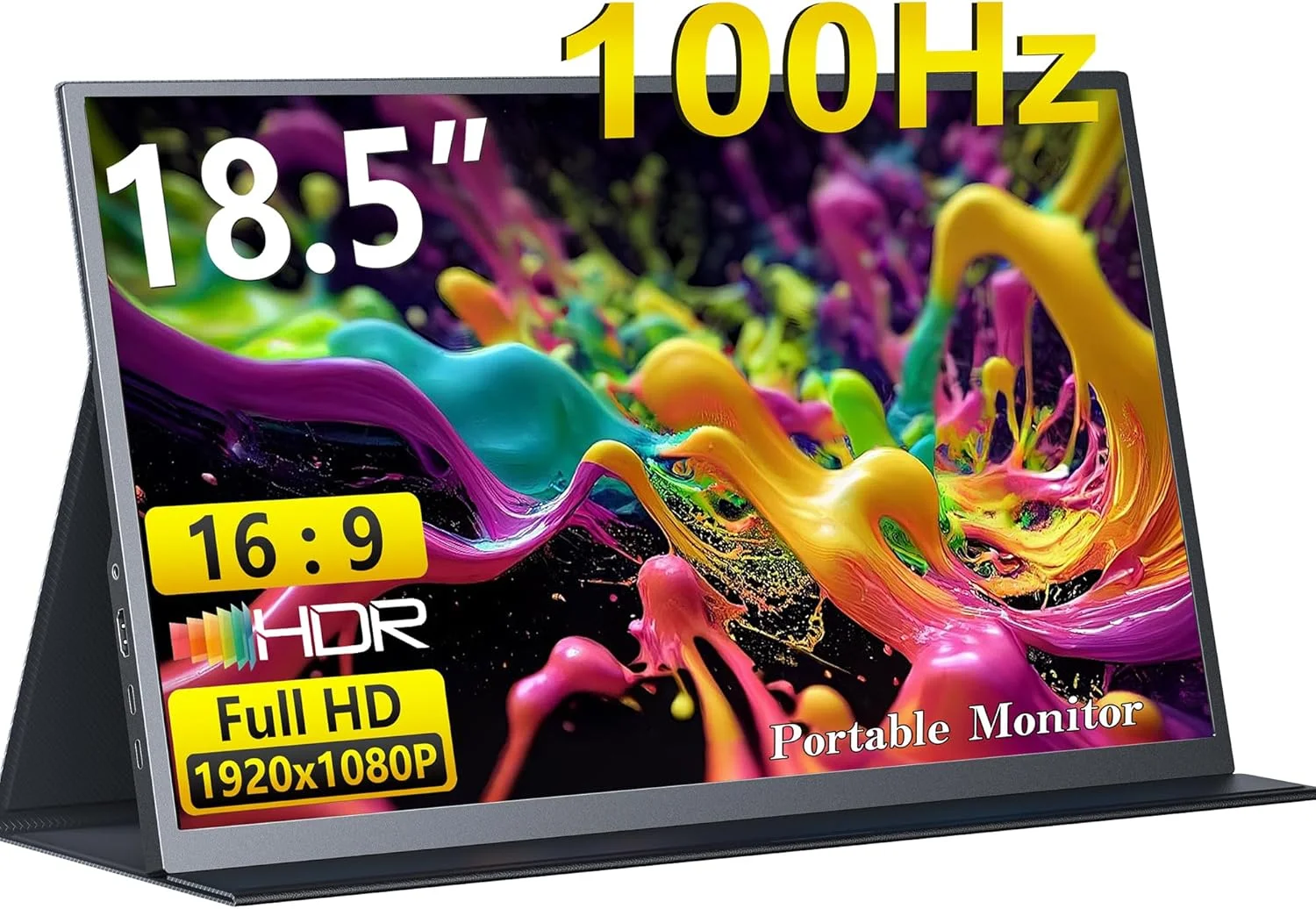 مانیتور قابل حمل، 18.5 اینچ 1080P 100Hz مانیتور بزرگ لپ تاپ، صفحه نمایش کامپیوتر USB C HDMI دوگانه، نمایشگر بازی با بلندگوها، مانیتور مسافرتی برای PS4/5 Xbox Switch MAC PC Phone