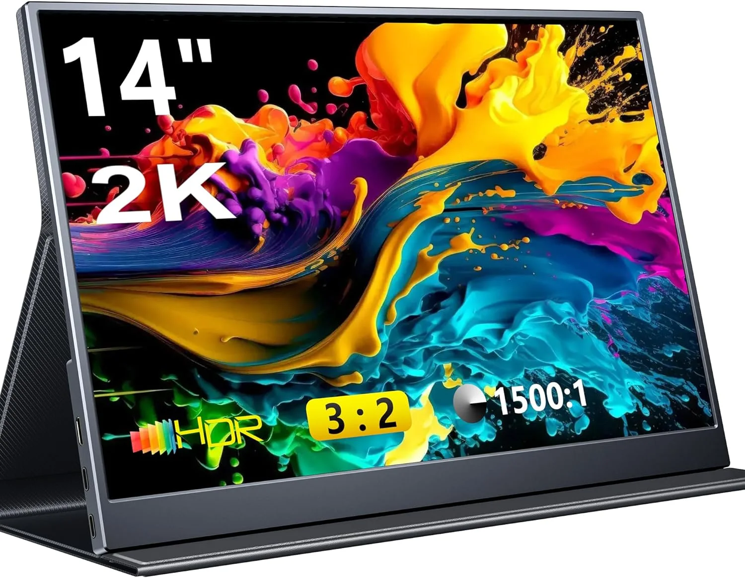 مانیتور گیمینگ قابل حمل، صفحه نمایش 14 اینچی 2K برای لپ تاپ، صفحه نمایش دوم کامپیوتر با دو پورت USB C و HDMI به همراه بلندگو، مانیتور مسافرتی برای PS4/5، ایکس باکس، سوییچ، مک، کامپیوتر و تلفن