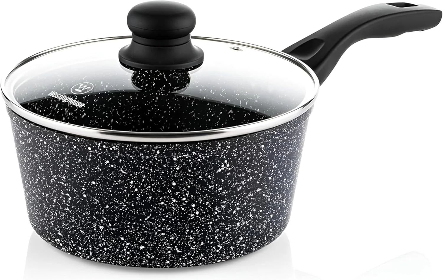 تابه سس وستینگهاوس آمریکا با درب شیشه ای 20 سانتی متر - آلومینیوم فشرده، طرح سنگ مرمر مشکی، ظروف نچسب، طراحی سبک و تابه آلومینیومی دایکاست برای پخت و پز سالم