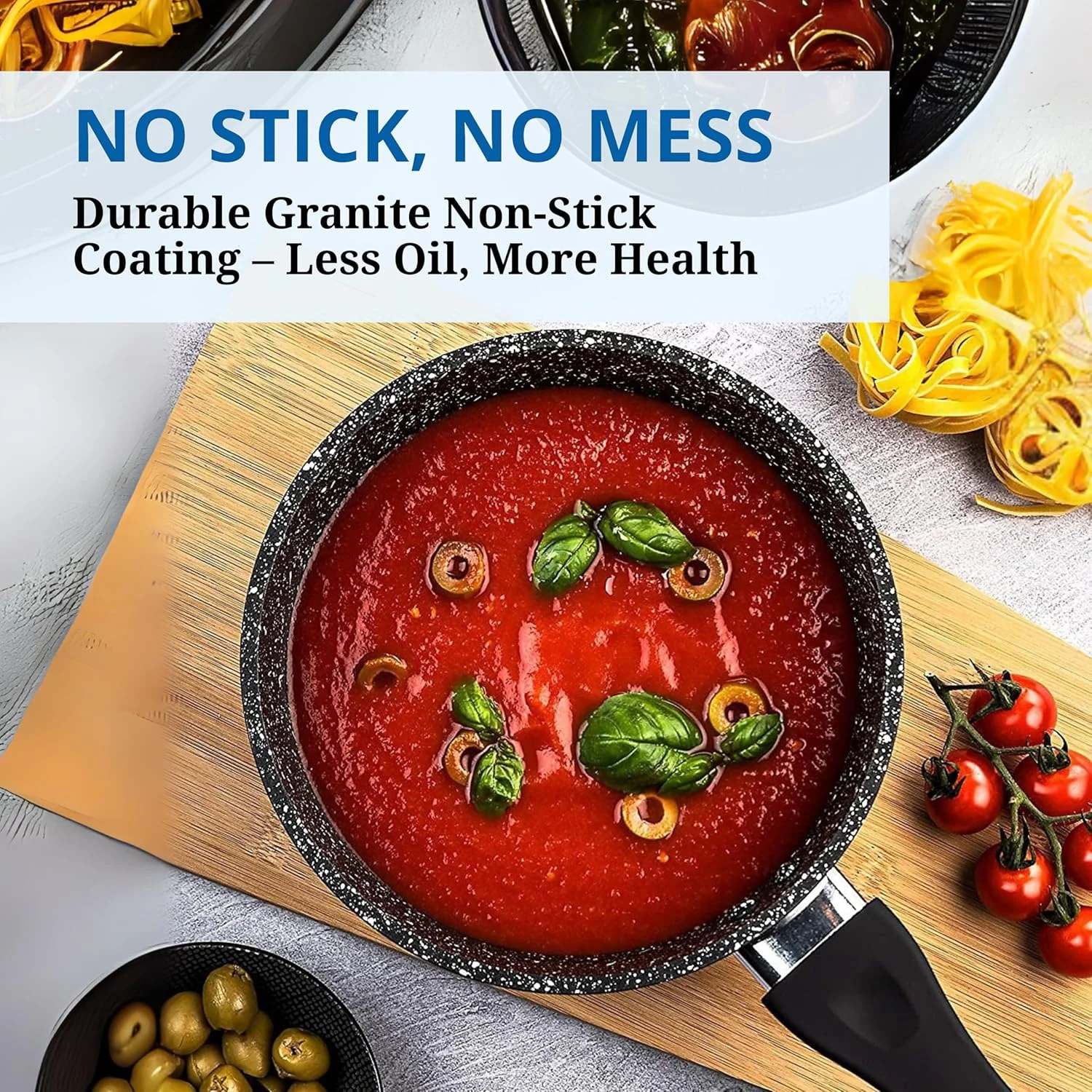 تابه سس وستینگهاوس آمریکا با درب شیشه ای 20 سانتی متر - آلومینیوم فشرده، طرح سنگ مرمر مشکی، ظروف نچسب، طراحی سبک و تابه آلومینیومی دایکاست برای پخت و پز سالم