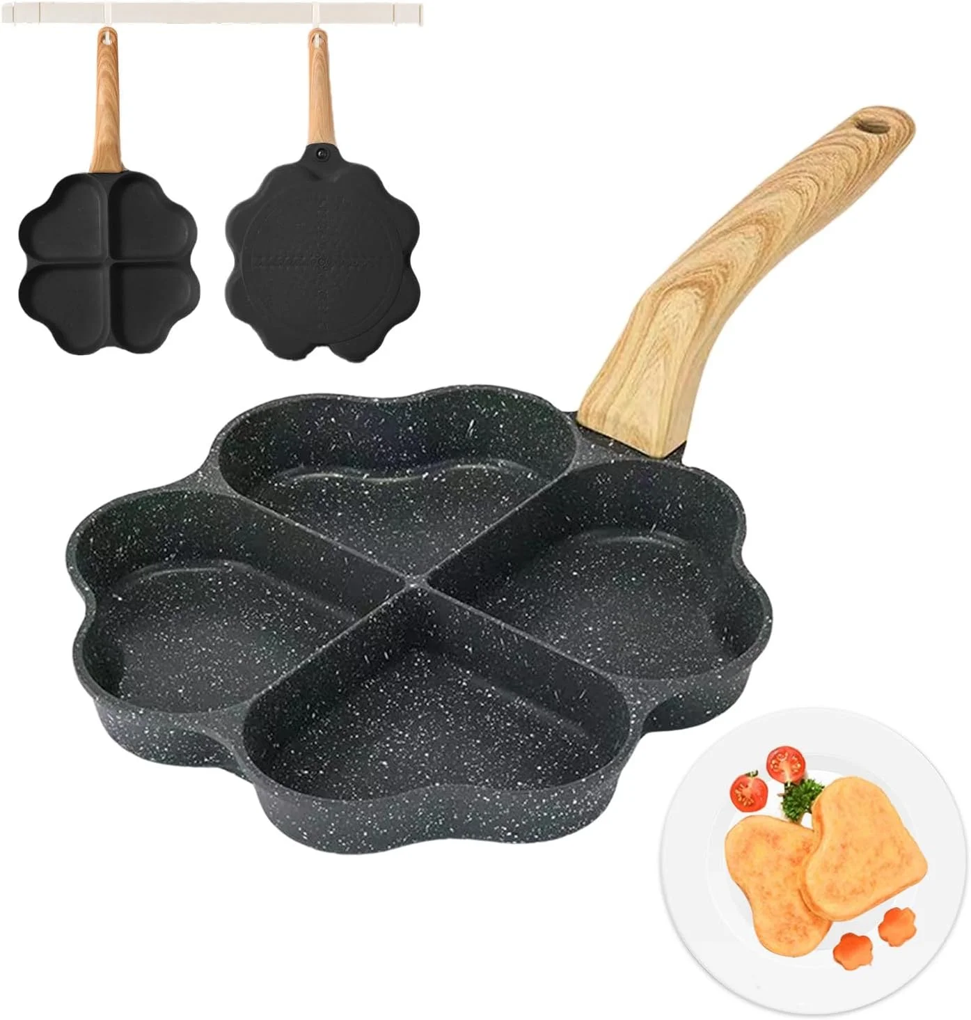 تابه املت پز نچسب 4 خانه VAODO، تابه صبحانه گرانیتی طرح قلب، قابلمه کوچک، تابه کرپ، مناسب برای اجاق گاز و اجاق القایی