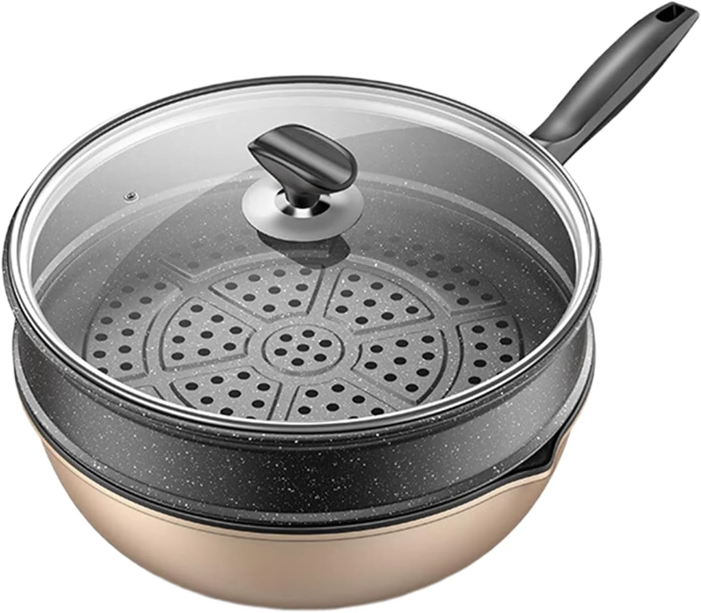 تابه نچسب چدنی VAODO با قطر 30 سانتی متر، به همراه درب و بخارپز، تابه لانه زنبوری با دهانه خروجی، قابلمه پخت و پز، مناسب برای اجاق گاز، القایی، گازی