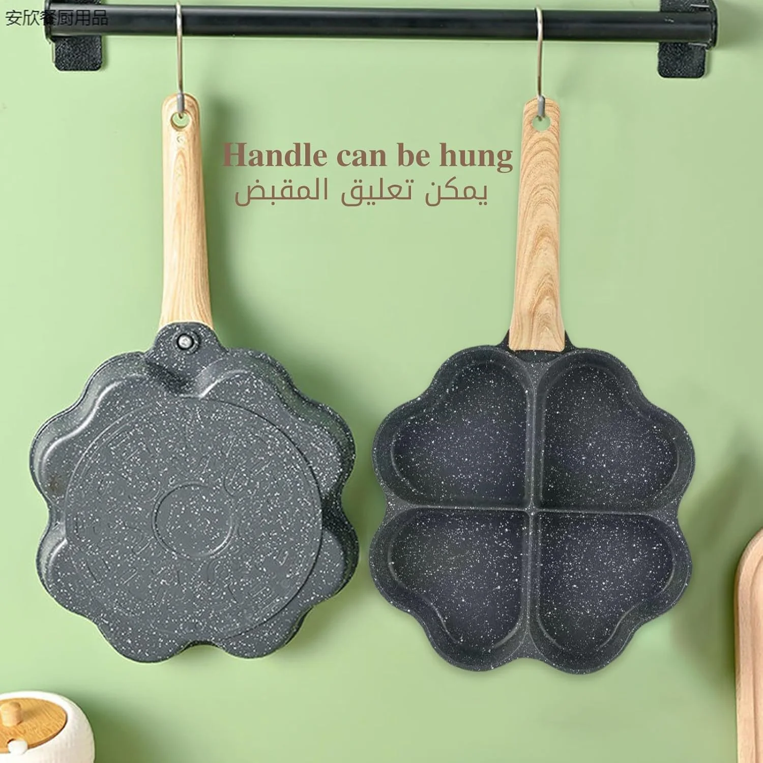 تابه املت پز نچسب 4 خانه VAODO، تابه صبحانه گرانیتی طرح قلب، قابلمه کوچک، تابه کرپ، مناسب برای اجاق گاز و اجاق القایی