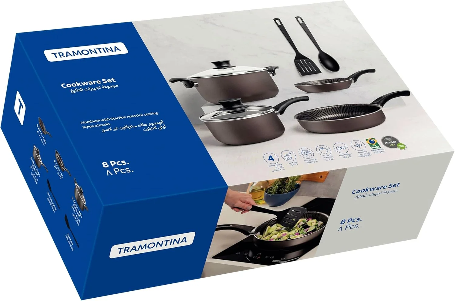 ست ظروف پخت و پز آلومینیومی 8 پارچه ترامونتینا مدل پاریس، رنگ سربی، با پوشش نچسب داخلی و خارجی Starflon Max بدون PFOA