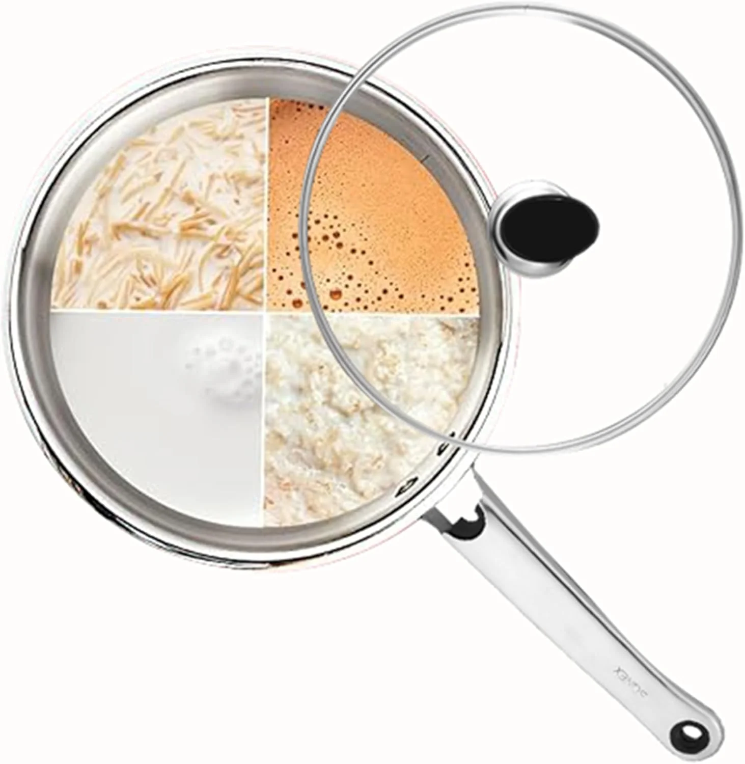 قابلمه سس استیل ضد زنگ بزرگ سونِکس مگا، (2 لیتر) با درب شیشه ای – دسته خنک ارگونومیک، کفه ساندویچی، ظاهر مدرن و شیک، ایده آل برای سس ها، سوپ ها و موارد دیگر (18 سانتی متر)