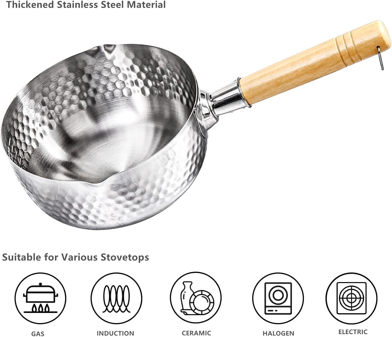 قابلمه استیل ضد زنگ با بخارپز، قابلمه آشپزی 1.9 لیتری Azonee با درب شیشه ای، شیرجوش برای جوشاندن، خورشت پختن، مقاوم با دسته چوبی