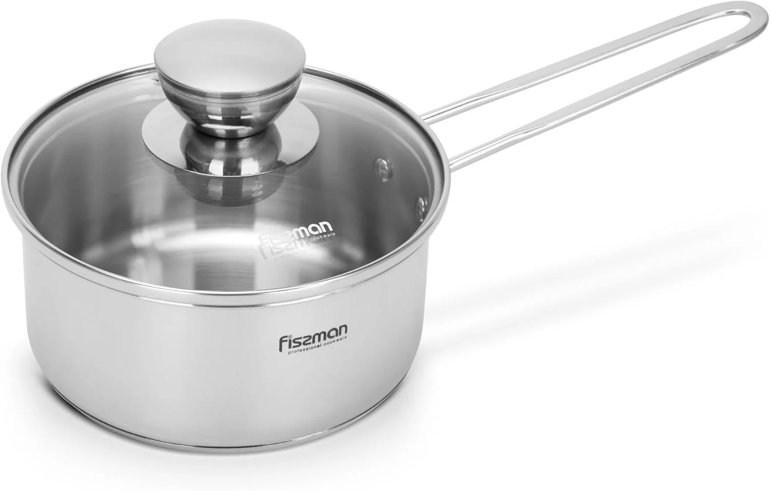 شیرجوش فیسمن 0.6 لیتری با درب شیشه ای، شیرجوش استیل 12x6 سانتی متر سری مینی کوک | ظروف پخت و پز استیل 18/10 INOX304 | کف القایی | دسته خنک شونده بلند، قابل شستشو در ماشین ظرفشویی