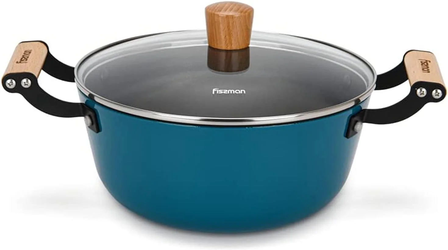 قابلمه فیسمن مدل SEAGREEN سایز 24x11 سانتی متر / 4 لیتر با درب شیشه ای، ظروف پخت و پز القایی سبک وزن میناکاری شده با پوشش نچسب، قابلمه چدنی، ظروف آشپزی