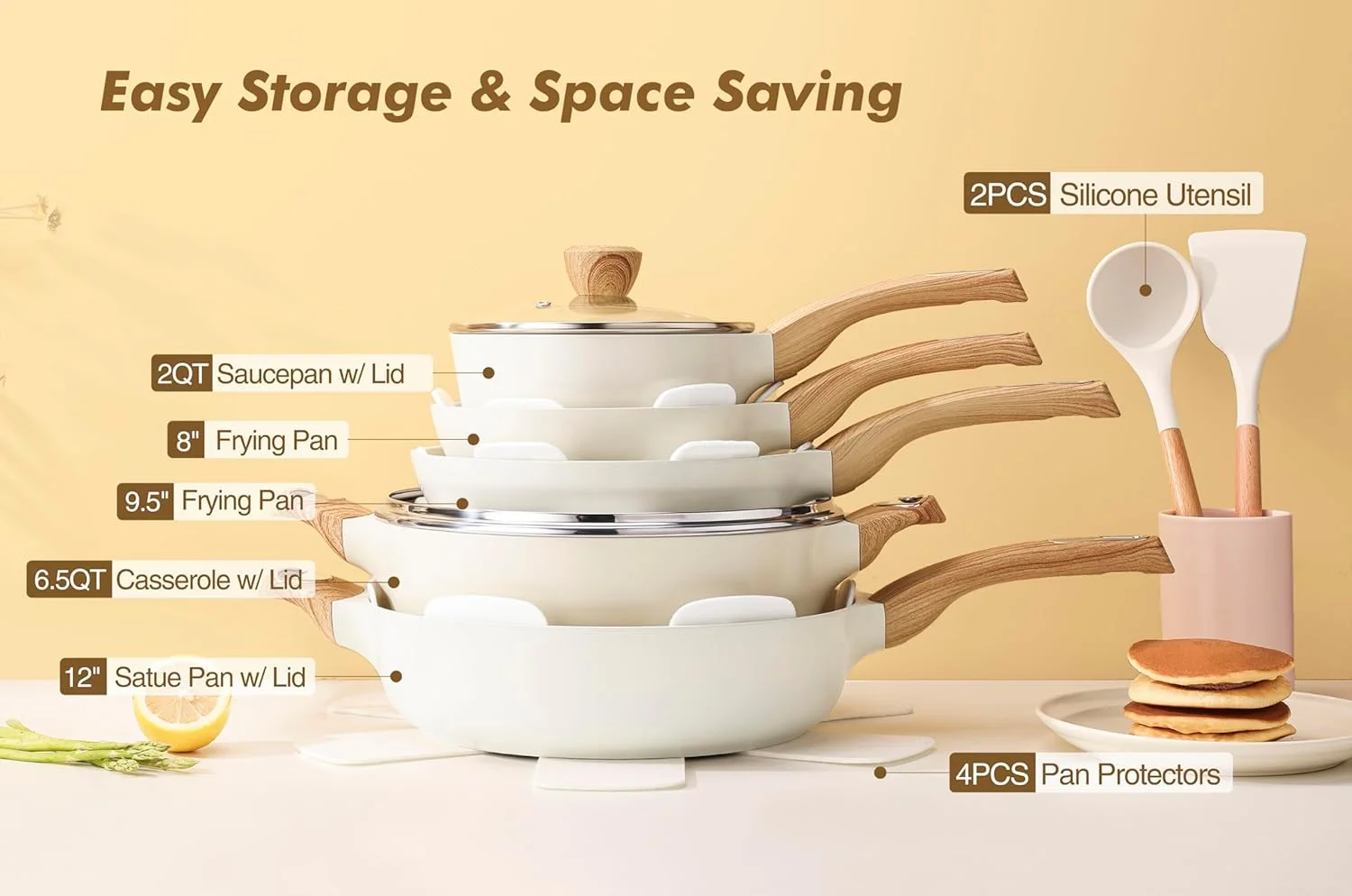 ست ظروف آشپزی سرامیکی SENSARTE، ست قابلمه و تابه نچسب، ست 14 تکه ظروف القایی، ست آشپزی نچسب سالم و غیر سمی، شامل ست تابه سرخ کن، بدون PFAS PTFE PFOA PFOS