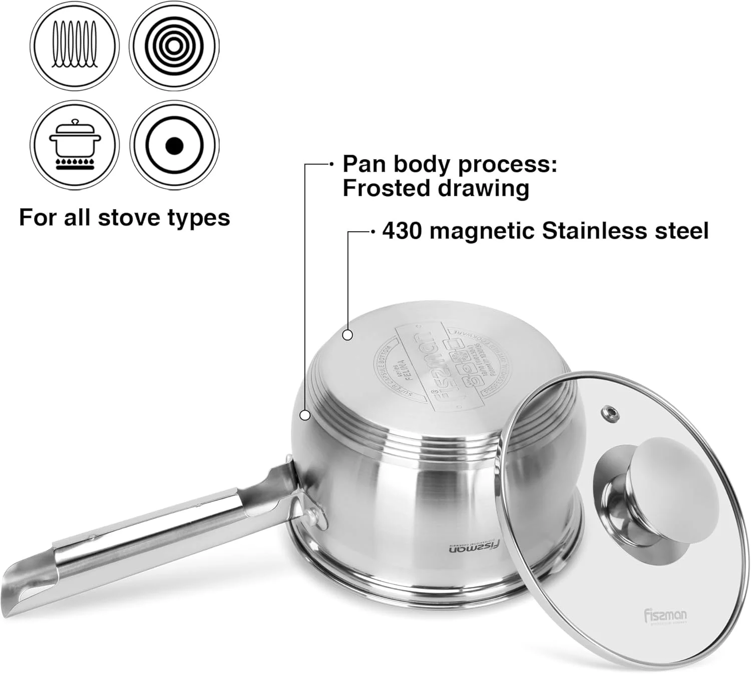 شیرجوش فیسمن با درب شیشه ای 14x8.5 سانتی متر / 1.1 لیتر، استیل ضد زنگ 18/10 INOX30 سری Felina، کف القایی مناسب برای همه اجاق ها برای پخت آرام سوپ، بخارپز کردن (قابل شستشو در ماشین ظرفشویی)