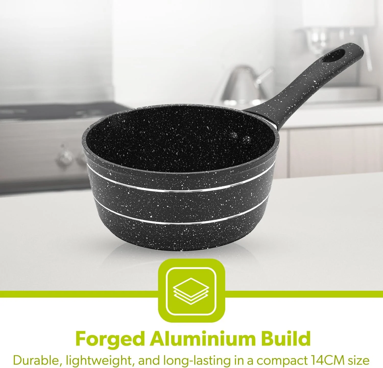 شیرجوش رویال فورد، 14 سانتی متر مدل RF11832، قابلمه کوچک چند منظوره - قابلمه سوپ با پوشش گرانیتی نچسب، تمیز کردن آسان، قابلمه القایی با دهانه خروجی، مشکی