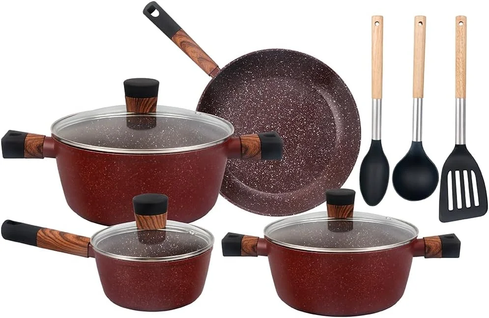 ست ظروف پخت و پز 10 پارچه نچسب رویال فورد مدل RF12491، ست قابلمه و تابه نچسب، ست پخت و پز با روکش گرانیتی مناسب برای همه اجاق ها، انتخاب سرآشپز، آلومینیوم فورج شده با روکش 3 لایه بادوام و ایمن