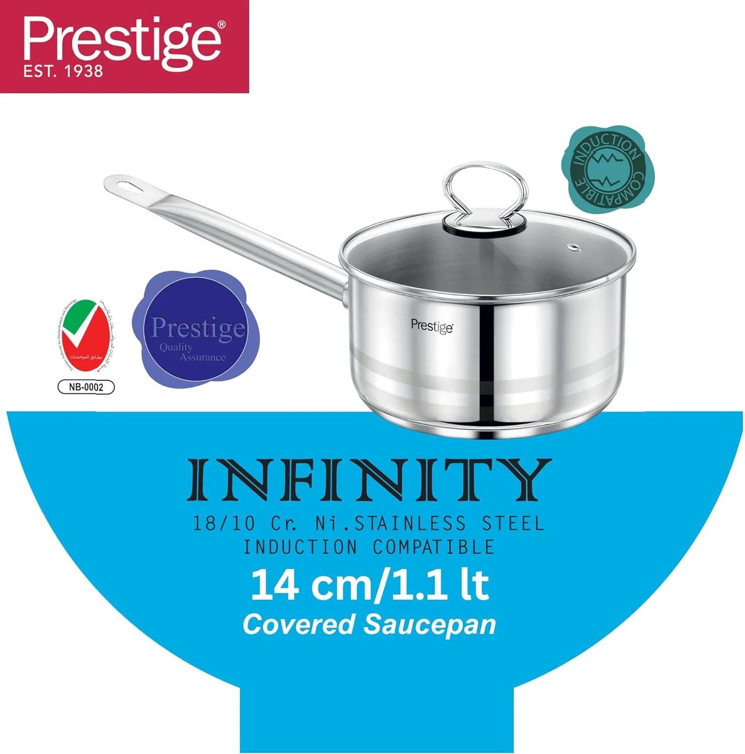 قابلمه سس استیل پرستیژ ۱۴ سانتی‌متری با درب شیشه‌ای | PR81137