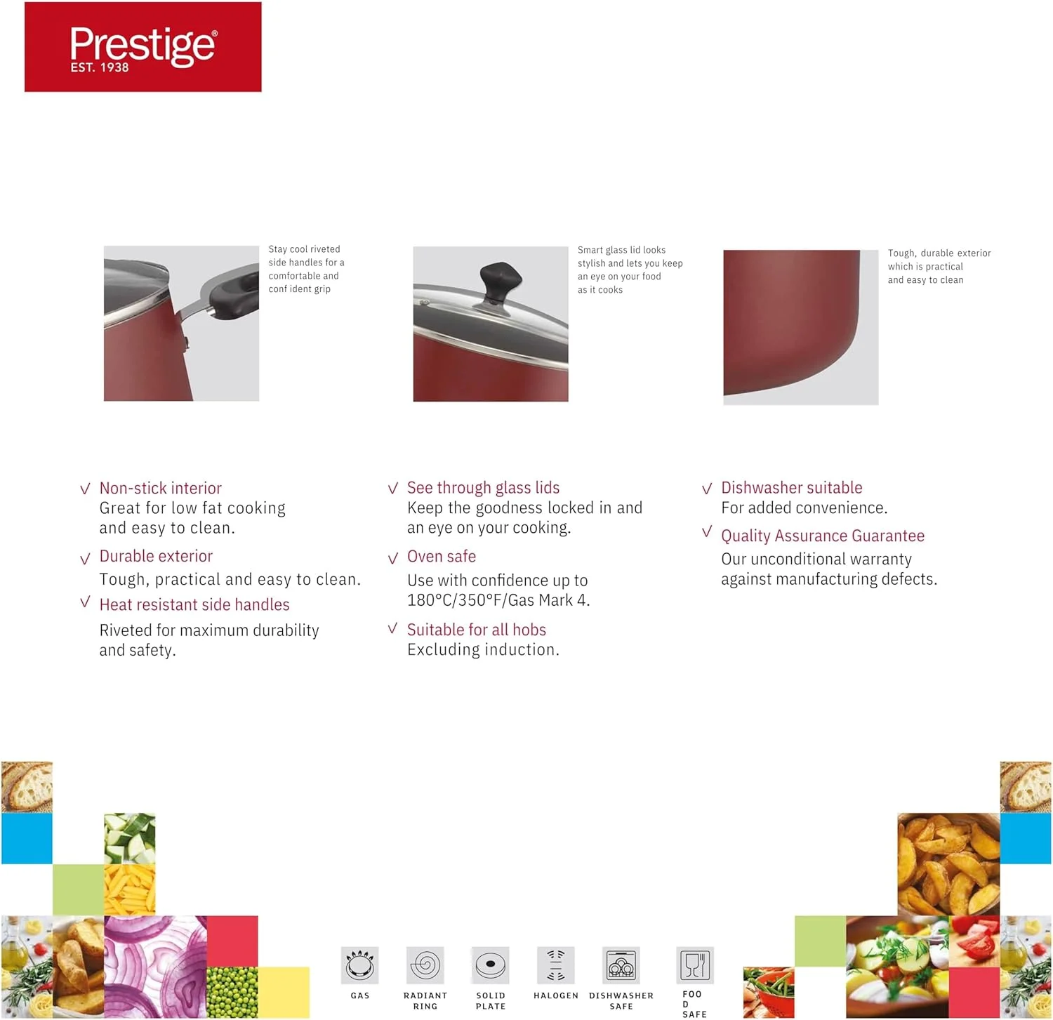 ست ظروف پخت و پز نچسب پرستیژ 22 پارچه | ست قابلمه بزرگ | مجموعه ظروف آشپزی با ارزش PR20965 - قرمز