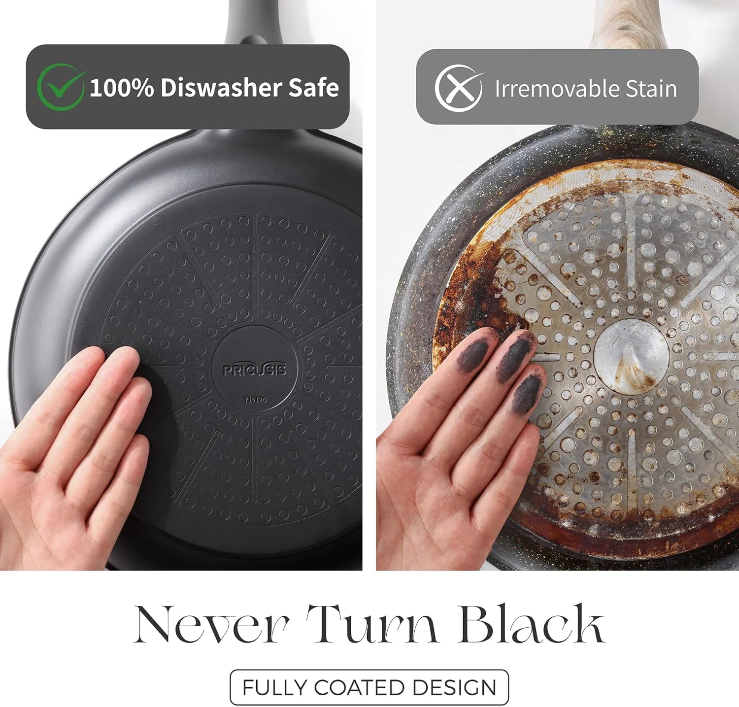 قابلمه نچسب PRICUSIS با درب، 2 کوارت، قابلمه غیر سمی با دهانه های خروجی، پوشش کامل، 100% قابل شستشو در ماشین ظرفشویی، سازگار با اجاق القایی و ایمن برای فر، بدون PTFE و PFOA، کنجد سیاه