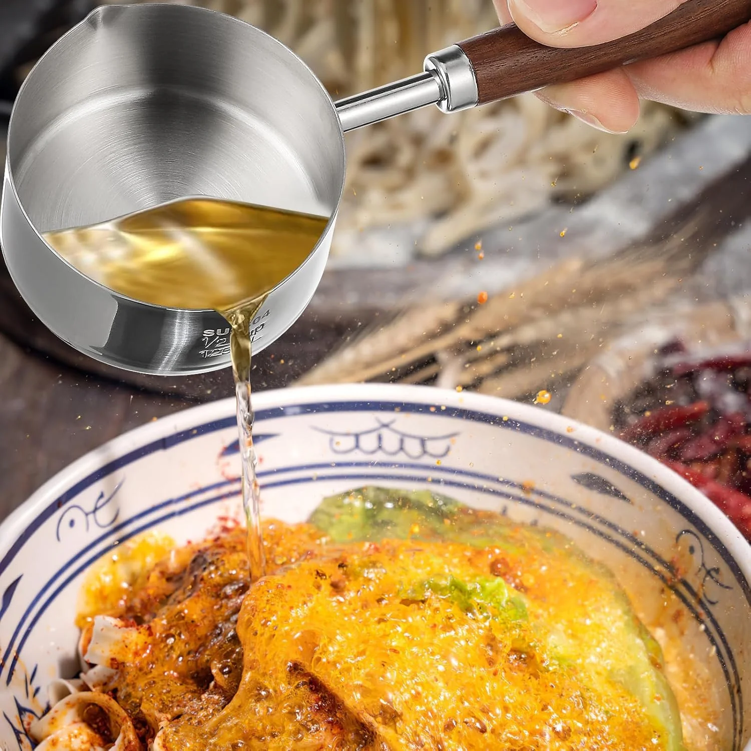 شیرجوش کوچک NALACAL، قابلمه سس استیل ضد زنگ با دهانه های خروجی، گرم کننده کره، فنجان اندازه گیری، قابلمه کوچک ذوب با دسته چوبی برای پخت و پز، مهمانی و پیک نیک (125 میلی لیتر)