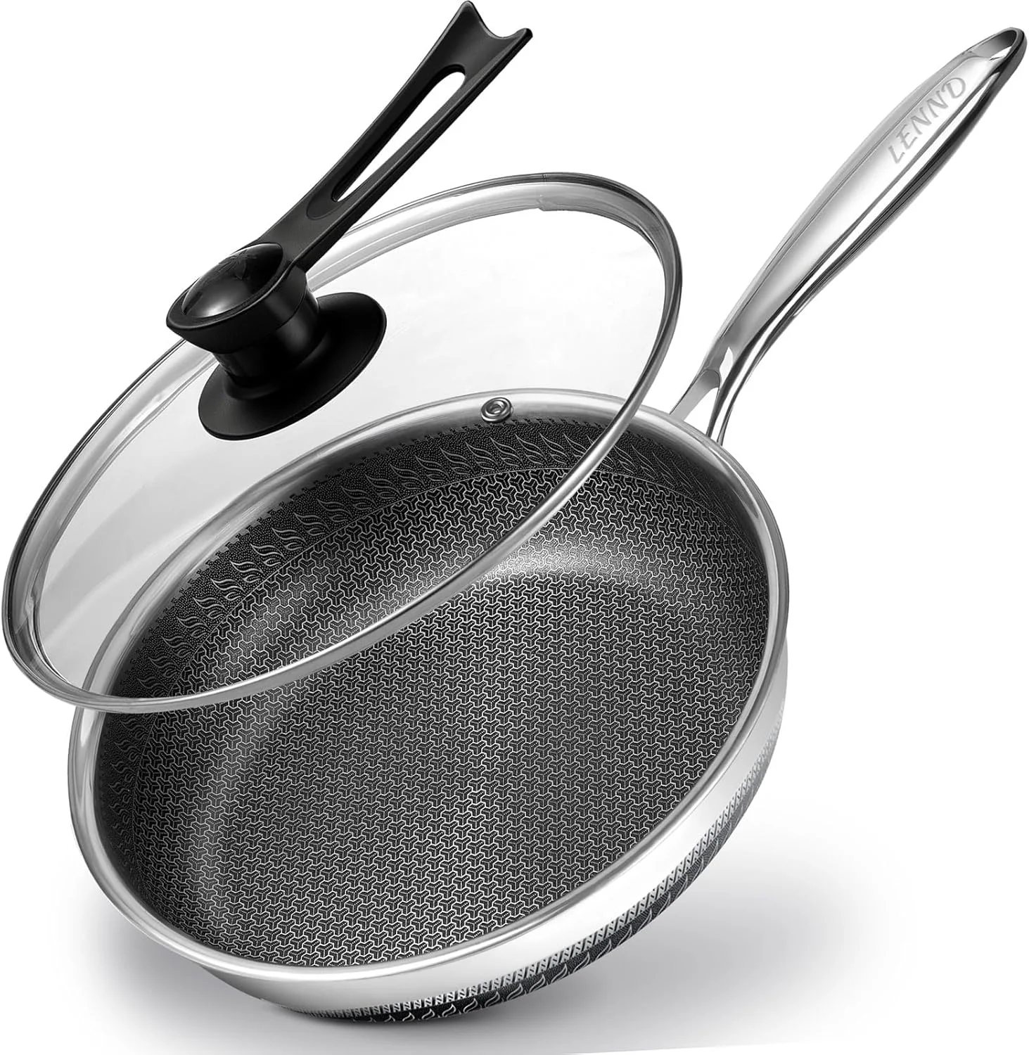 تابه نچسب با درب، تابه استیل ضد زنگ عمیق 28 سانتی متری، تابه سرخ کردنی با دسته، قابلمه لانه زنبوری قابل شستشو در ماشین ظرفشویی، تابه وک سازگار با تمام اجاق گازها