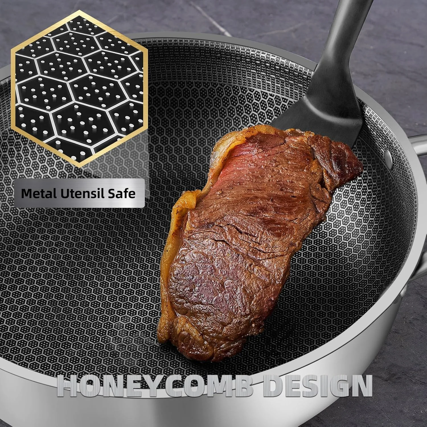 تابه استیل سرخ کردنی با درب، تابه گود 30 سانتی متری، قابلمه نچسب لانه زنبوری با دسته، تابه بزرگ کادای، تابه وک سازگار با انواع اجاق گاز، قابل شستشو در ماشین ظرفشویی