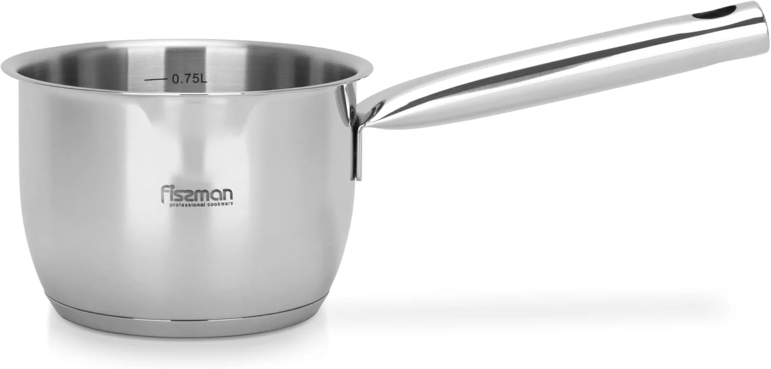 شیرجوش فیسمن ۰.۹ لیتری با نشانگر اندازه گیری، قابلمه استیل ۱۲x۸.۵ سانتی متر با لبه ریزش سری Leda | دسته بلند خنک شونده فولاد ضد زنگ ۱۸/۱۰ INOX304 | کف القایی (قابل شستشو در ماشین ظرفشویی)