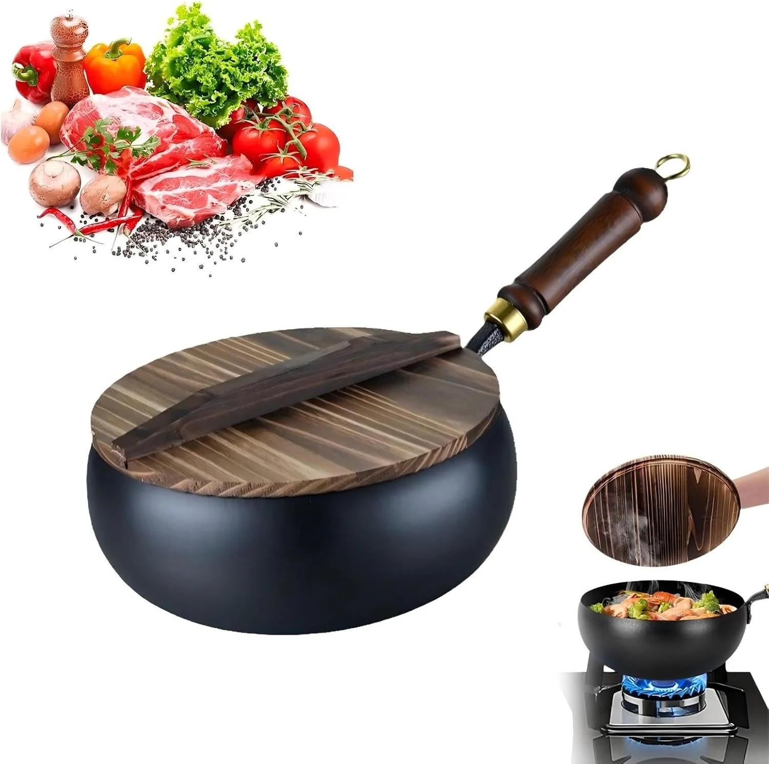 تابه چدنی ژاپنی، تابه سرخ کردنی نچسب، قابلمه ضخیم چدنی بدون پوشش، پهن و گرد، بادوام و ضد زنگ برای اجاق های برقی، القایی و گازی، مناسب برای پخت و پز خانگی