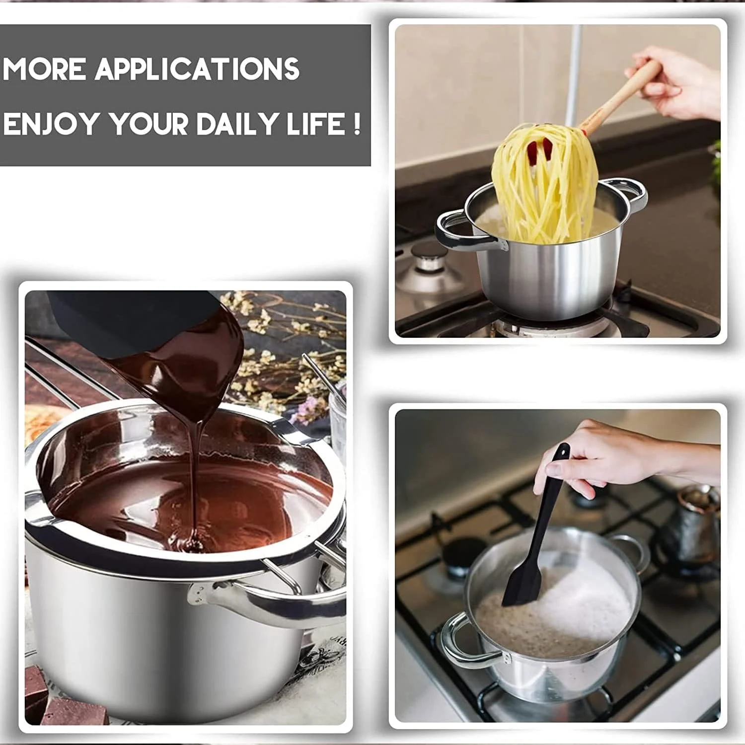 ست دیگ دوتایی خزنه، 2 عدد دیگ ذوب استیل ضد زنگ با کاردک سیلیکونی برای ذوب شکلات، صابون، موم و شمع سازی (600 میلی لیتر و 1600 میلی لیتر)