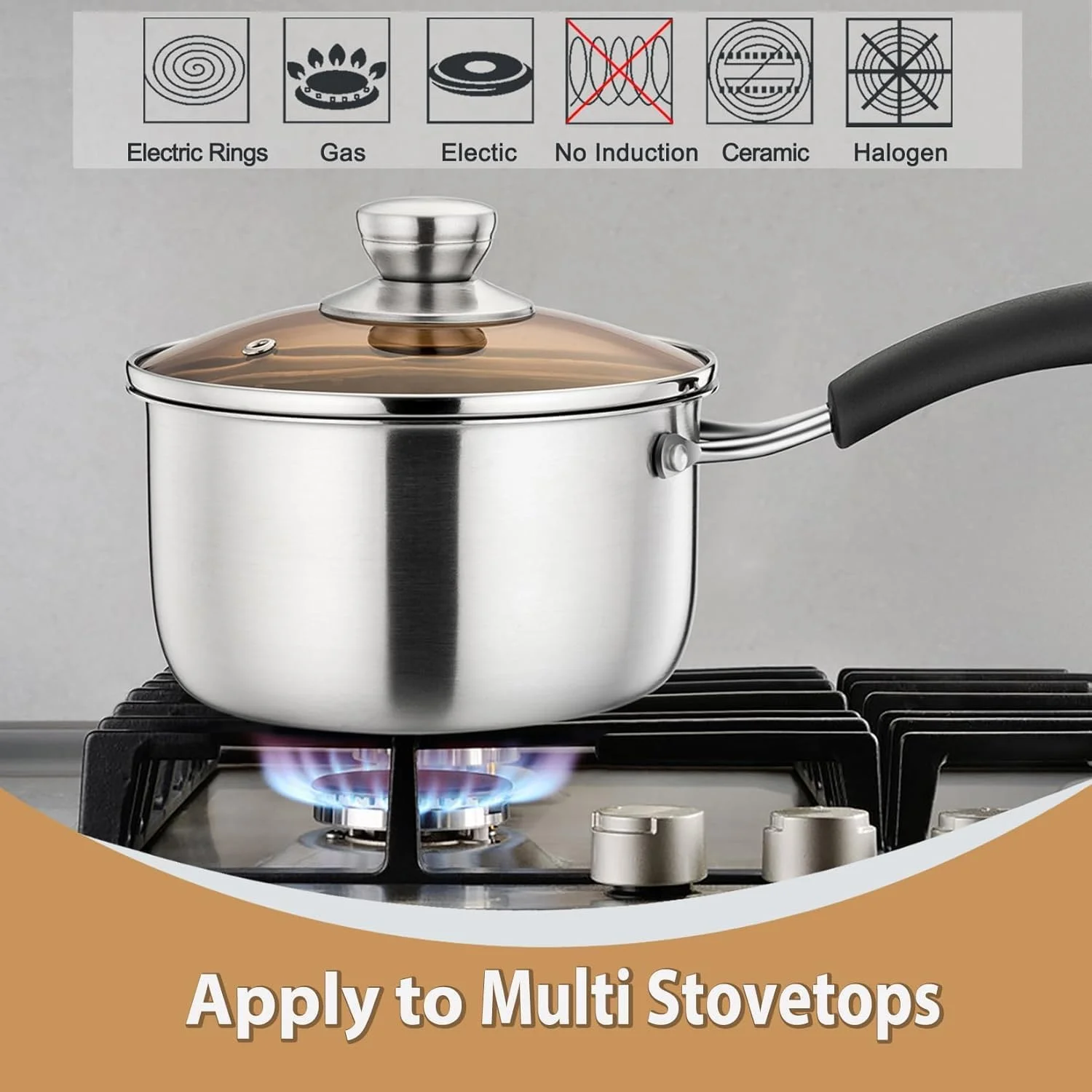 قابلمه استیل ضد زنگ با درب، قابلمه چند منظوره برای آشپزی در آشپزخانه و رستوران، درب شیشه ای قابل مشاهده و دسته های مقاوم در برابر حرارت، مقاوم در برابر زنگ زدگی و قابل شستشو در ماشین ظرفشویی، 2 کوارت