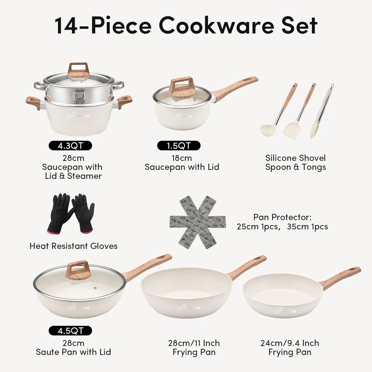 ست ظروف پخت و پز ۱۴ پارچه گرانیتی، ست قابلمه و تابه نچسب آشپزخانه، شامل تابه سرخ کن، قابلمه، بخارپز، ست ظروف پخت و پز، قابل استفاده در فر، لوازم ضروری آشپزخانه