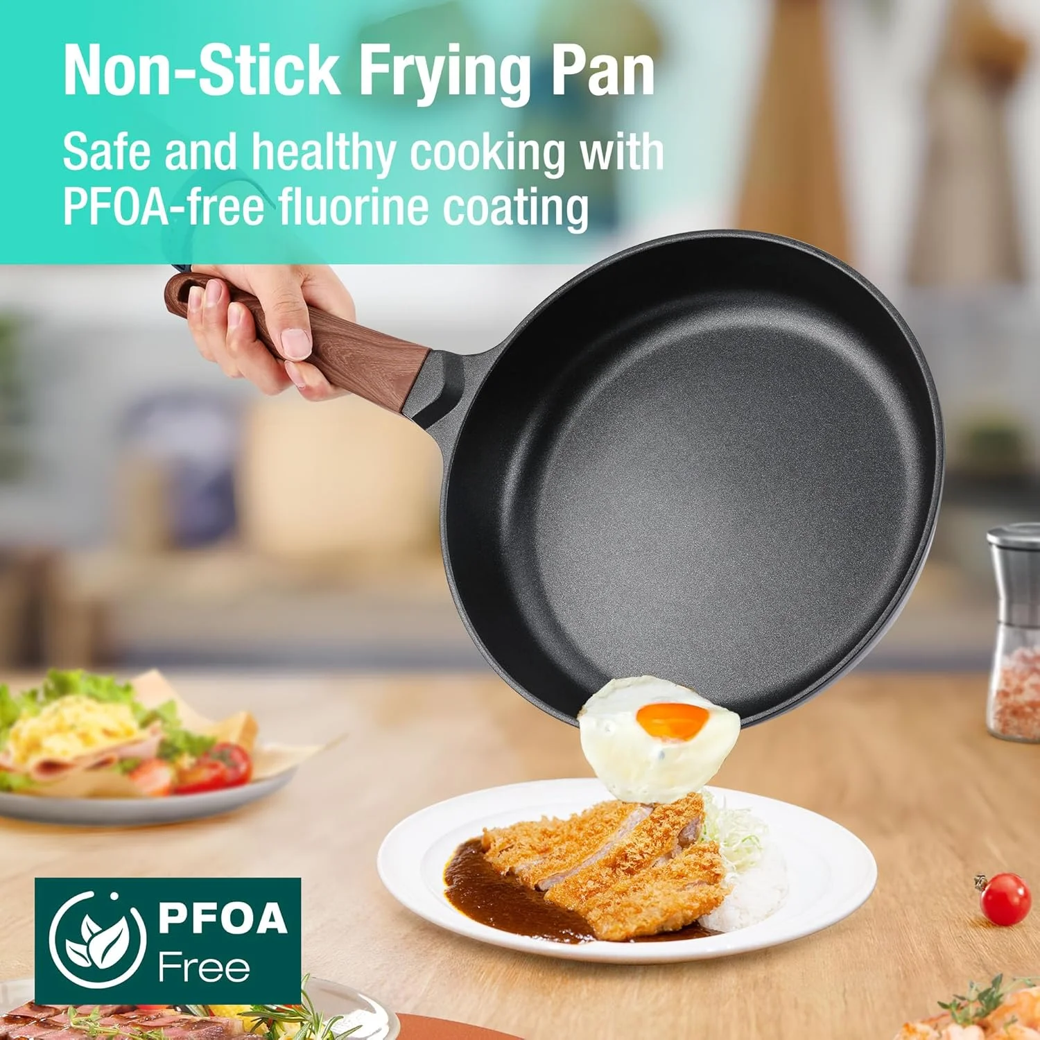 تابه سرخ کردنی HAUSHOF، تابه نچسب، قطر داخلی 26 سانتی متر، سازگار با اجاق های القایی و گازی، آلومینیوم دایکاست، مقاوم در برابر تغییر شکل، سبک وزن، تمیز کردن آسان