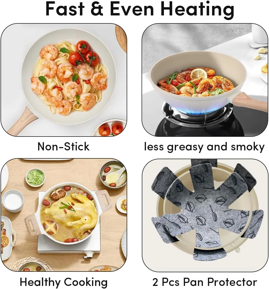 ست ظروف پخت و پز ۱۴ پارچه گرانیتی، ست قابلمه و تابه نچسب آشپزخانه، شامل تابه سرخ کن، قابلمه، بخارپز، ست ظروف پخت و پز، قابل استفاده در فر، لوازم ضروری آشپزخانه