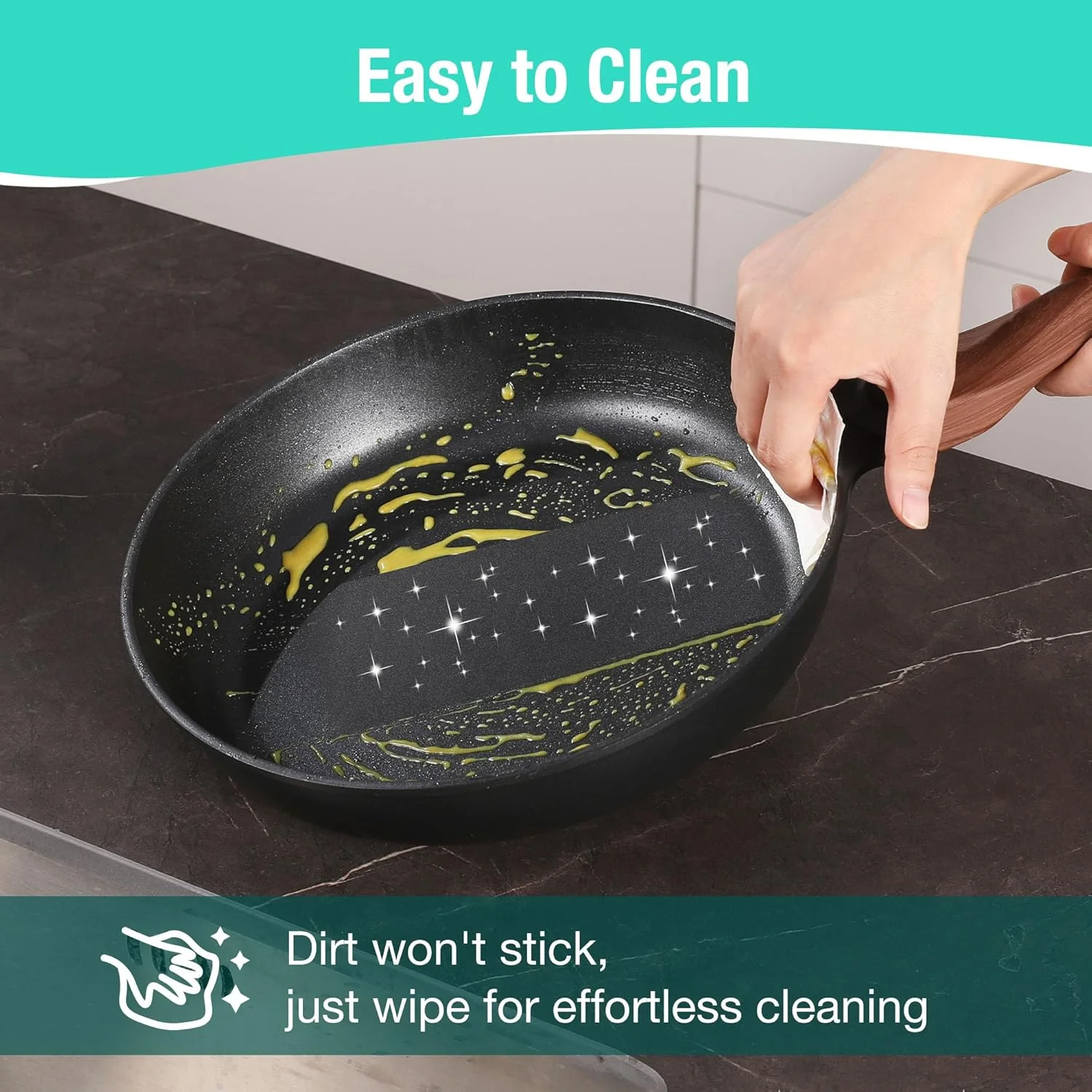 تابه سرخ کردنی HAUSHOF، تابه نچسب، قطر داخلی 26 سانتی متر، سازگار با اجاق های القایی و گازی، آلومینیوم دایکاست، مقاوم در برابر تغییر شکل، سبک وزن، تمیز کردن آسان