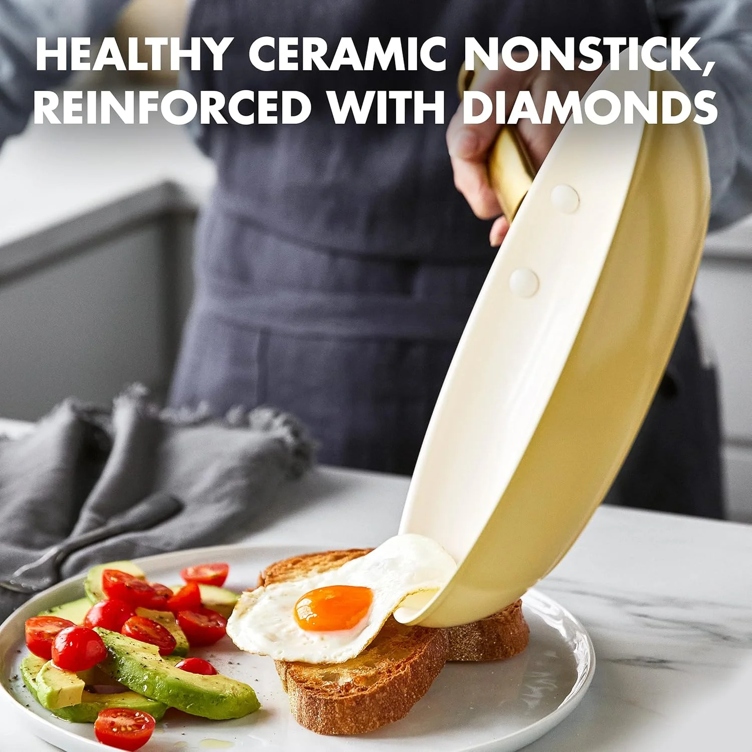 ست ۱۰ پارچه ظروف پخت و پز گرین پن رزرو با روکش سرامیکی نچسب و دسته طلایی، بدون PFAS، قابل شستشو در ماشین ظرفشویی، قابل استفاده در فر، زرد طلوع آفتاب