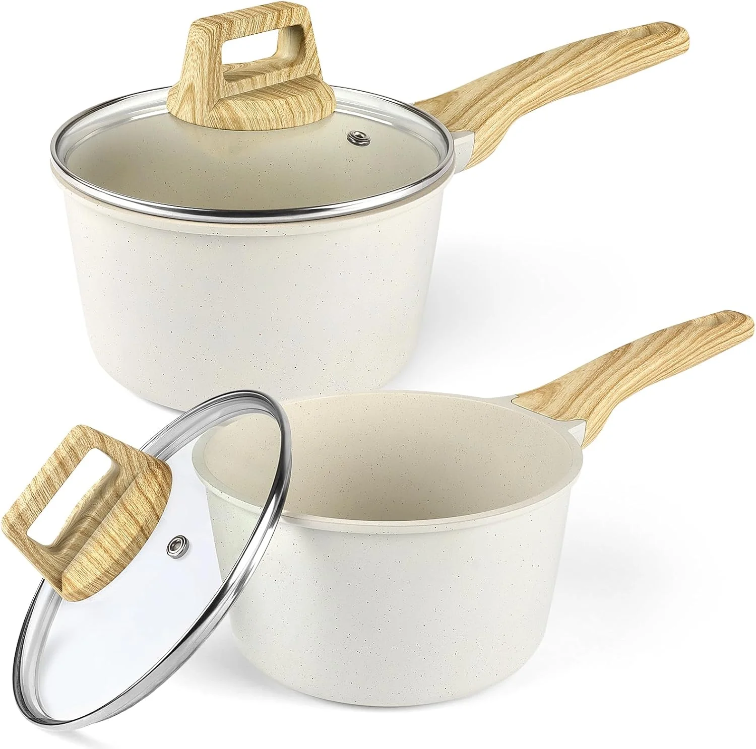 قابلمه سس نچسب GiPP با درب - 2 قابلمه کوچک نچسب با دسته خنک شونده، قابلمه های کوچک آشپزخانه گرانیتی سازگار با القایی، بدون PFOA (سفید، 1.5QT+2.5QT) قابلمه سس نچسب GiPP با درب - 2 قابلمه کوچک نچسب با دسته خنک شونده، قابلمه های کوچک آشپزخانه گرانیتی سازگار با القایی، بدون PFOA (سفید، 1.5QT+2.5QT)