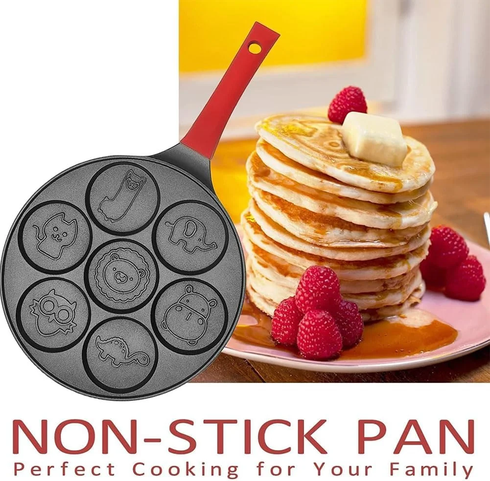 تابه پنکیک Goodern با طرح 7 حیوان، تابه گریل کرپ صبحانه 4 تکه کودکانه به همراه کفگیر، انبر، برس، تابه سرخ کن تخم مرغ نچسب با دسته ضد جوش، تابه املت برای تهیه همبرگر بلینتز - قرمز