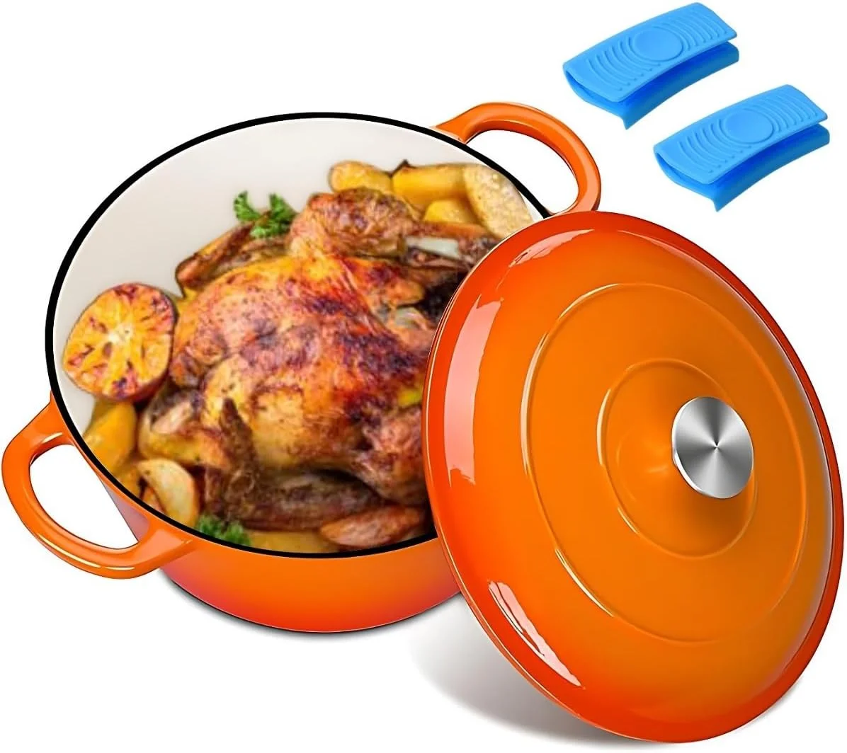 قابلمه هلندی چدنی لعاب دار با درب، قابلمه گرد نچسب مناسب پخت و پز، خورش، برشته کردن، پخت نان، مناسب اجاق القایی و فر، 26 سانتی متر 4.9 لیتر قابلمه هلندی چدنی لعاب دار با درب، قابلمه گرد نچسب مناسب پخت و پز، خورش، برشته کردن، پخت نان، مناسب اجاق القایی و فر، 26 سانتی متر 4.9 لیتر