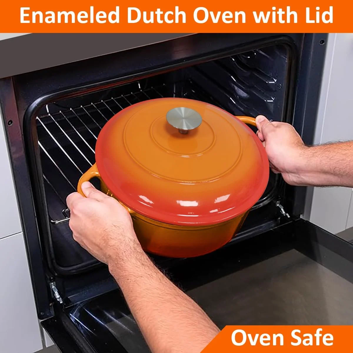 قابلمه هلندی چدنی لعاب دار با درب، قابلمه گرد نچسب مناسب پخت و پز، خورش، برشته کردن، پخت نان، مناسب اجاق القایی و فر، 26 سانتی متر 4.9 لیتر