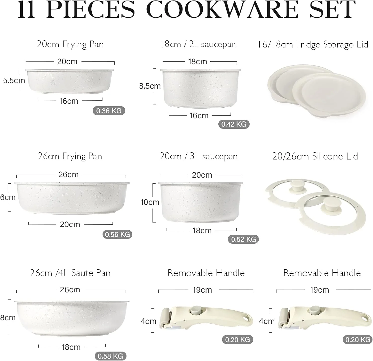 ست قابلمه و تابه نچسب GiPP با دسته جداشدنی، ظروف آشپزی القایی با دسته جداشدنی، ست ظروف آشپزی قابل چیدن RV، قابل استفاده در فر/ماشین ظرفشویی (ست گرانیتی 11 پارچه)…