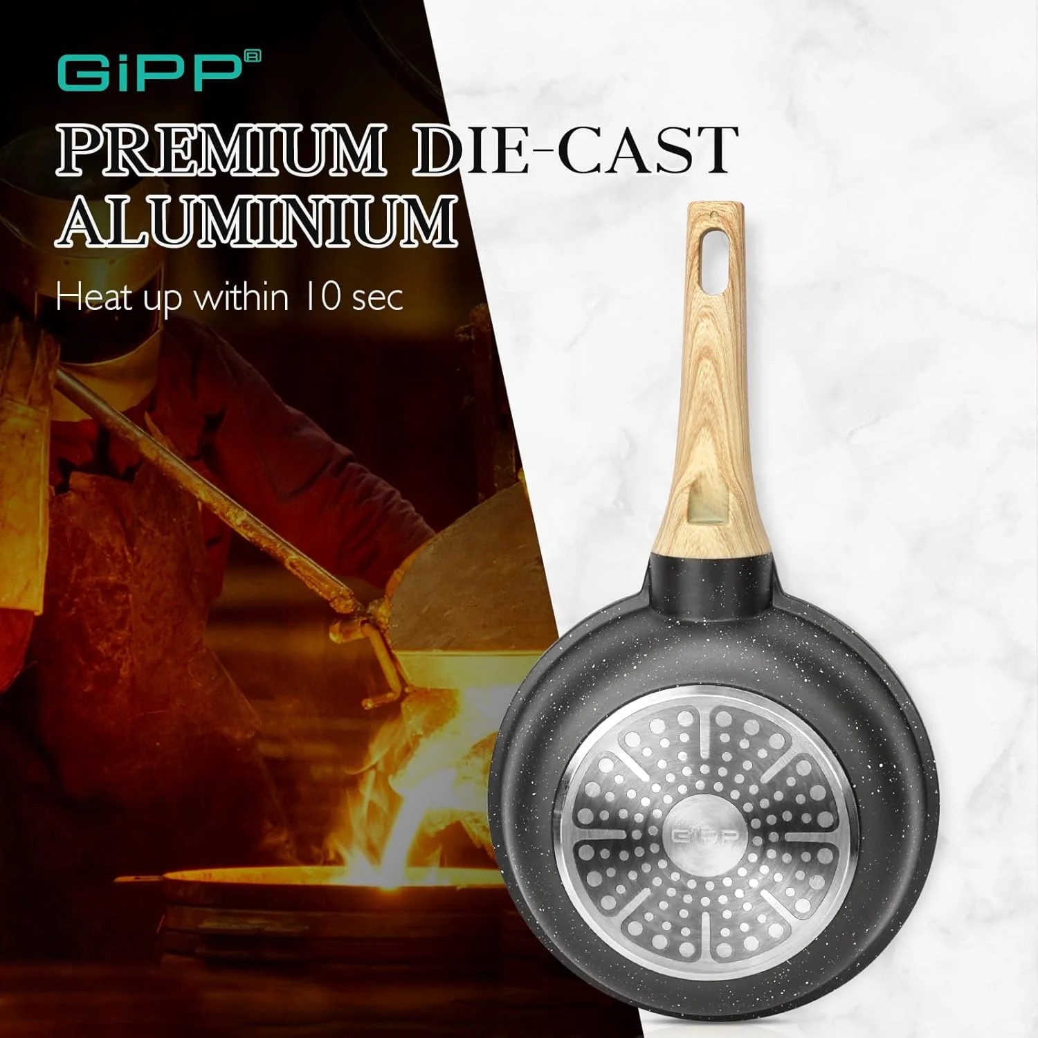 ست ظروف پخت و پز نچسب GiPP - ست ظروف آشپزخانه گرانیتی خاکستری، 10 تکه ظروف القایی نچسب، ست تابه پخت و پز غیر سمی با درب، بدون PFOS و PFOA