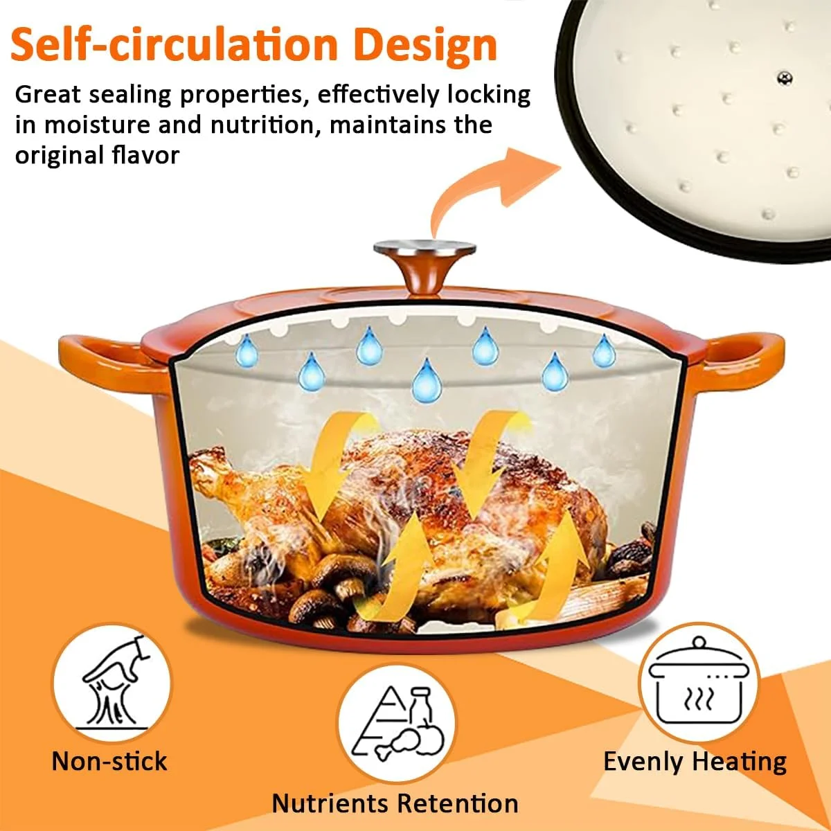 قابلمه هلندی چدنی لعاب دار با درب، قابلمه گرد نچسب مناسب پخت و پز، خورش، برشته کردن، پخت نان، مناسب اجاق القایی و فر، 26 سانتی متر 4.9 لیتر