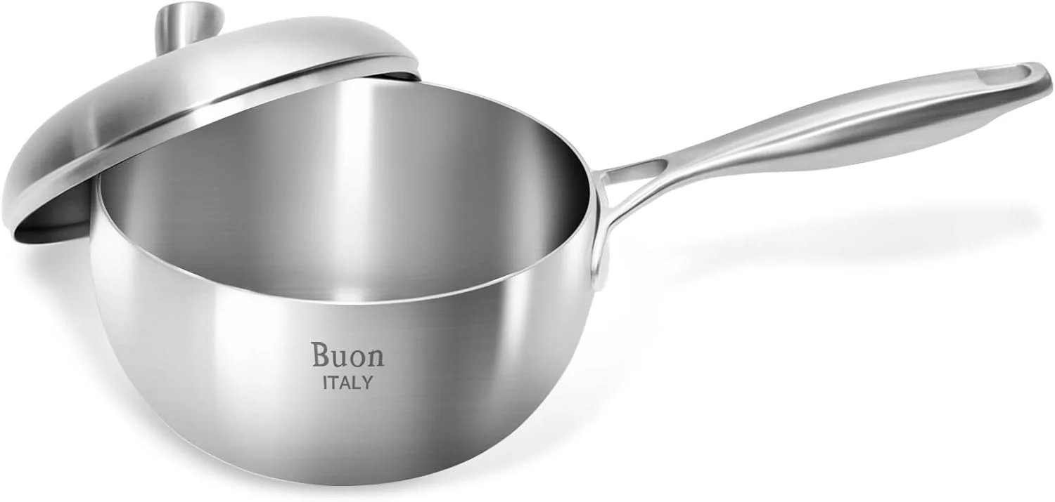 قابلمه سس پنج لایه استیل ضد زنگ با درب 2 لیتری نچسب با دسته خنک برای پخت و پز، مناسب برای اجاق های القایی، سازگار با تمام اجاق گازها قابلمه سس پنج لایه استیل ضد زنگ با درب 2 لیتری نچسب با دسته خنک برای پخت و پز، مناسب برای اجاق های القایی، سازگار با تمام اجاق گازها