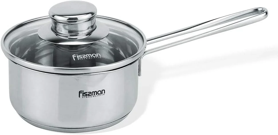 شیرجوش فیسمن با درب شیشه ای 0.6 لیتری استیل، قابلمه جمع و جور و کلاسیک برای جوشاندن، سس ها، آب گوشت، پاستا و موارد دیگر - ظروف پخت و پز بادوام و با تمیز کردن آسان (12x6 سانتی متر) بامبینو