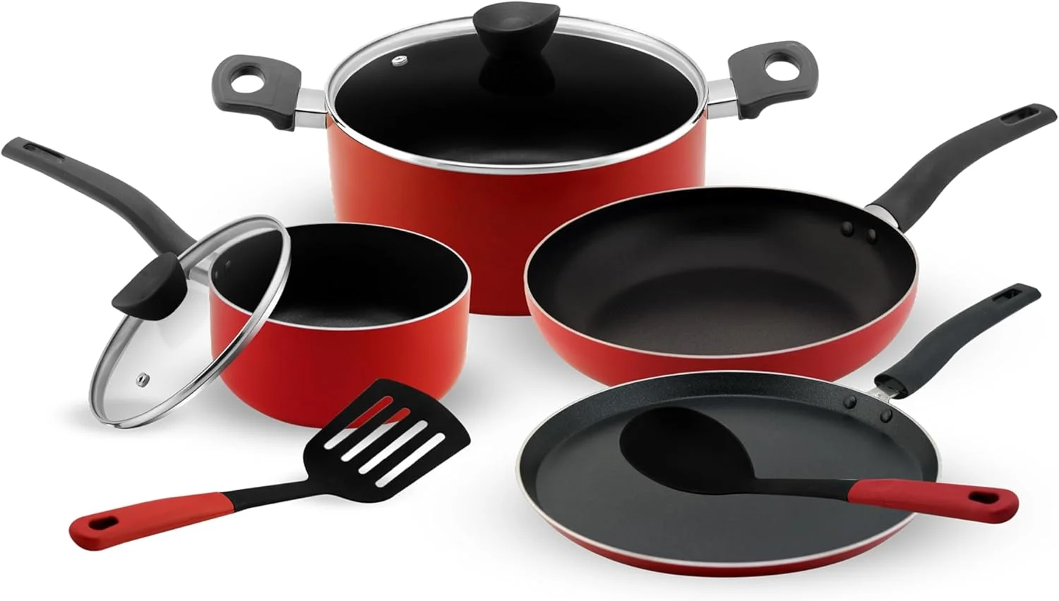 ست ۸ پارچه ظروف پخت و پز نچسب دلکاسا شامل قابلمه درب دار، شیرجوش درب دار، تابه، تاوا دوسا، ۲ عدد ابزار نایلونی ست ۸ پارچه ظروف پخت و پز نچسب دلکاسا شامل قابلمه درب دار، شیرجوش درب دار، تابه، تاوا دوسا، ۲ عدد ابزار نایلونی