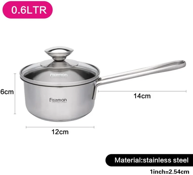 شیرجوش فیسمن با درب شیشه ای 0.6 لیتری استیل، قابلمه جمع و جور و کلاسیک برای جوشاندن، سس ها، آب گوشت، پاستا و موارد دیگر - ظروف پخت و پز بادوام و با تمیز کردن آسان (12x6 سانتی متر) بامبینو