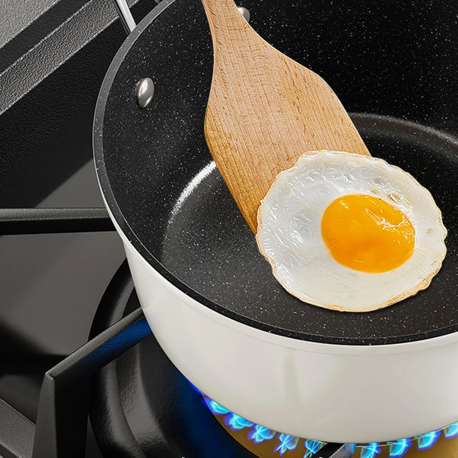 تابه سس سرامیکی نچسب با درب، قابلمه کوچک 1.2 لیتری، تابه های سس غیر سمی برای آشپزخانه، دسته خنک بدون PFAS سازگار با همه اجاق گازها، سفید