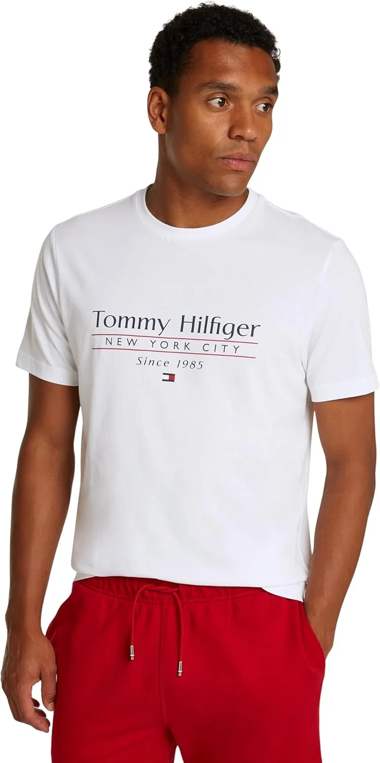 تی شرت آستین کوتاه مردانه TOMMY HILFIGER طرح HILFIGER CENTER STACK، رنگ آسمان کویری، سایز XXL