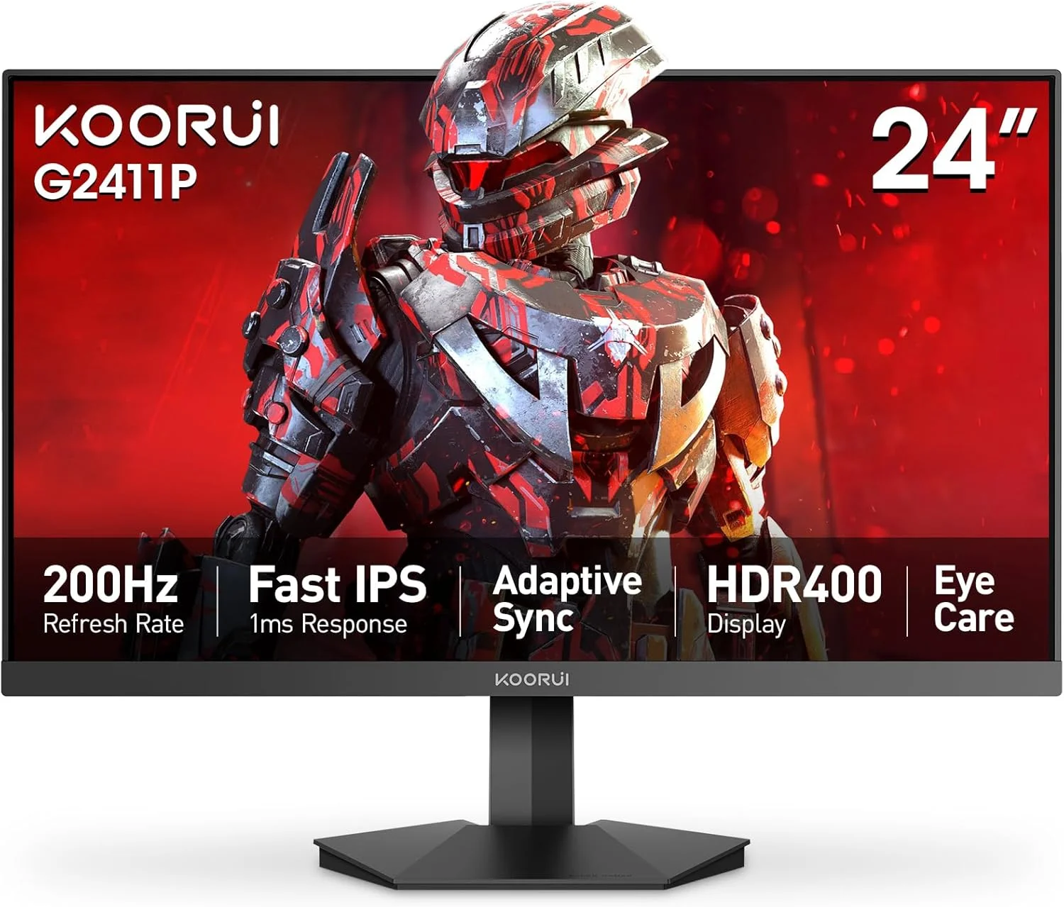 مانیتور گیمینگ 24 اینچ KOORUI، 165 هرتز، FHD 1920x1080، 1 میلی‌ثانیه، IPS، سازگار با FreeSync G-sync، قابلیت تنظیم شیب، محافظت از چشم، قابلیت نصب روی دیوار VESA (HDMI، DisplayPort) مشکی