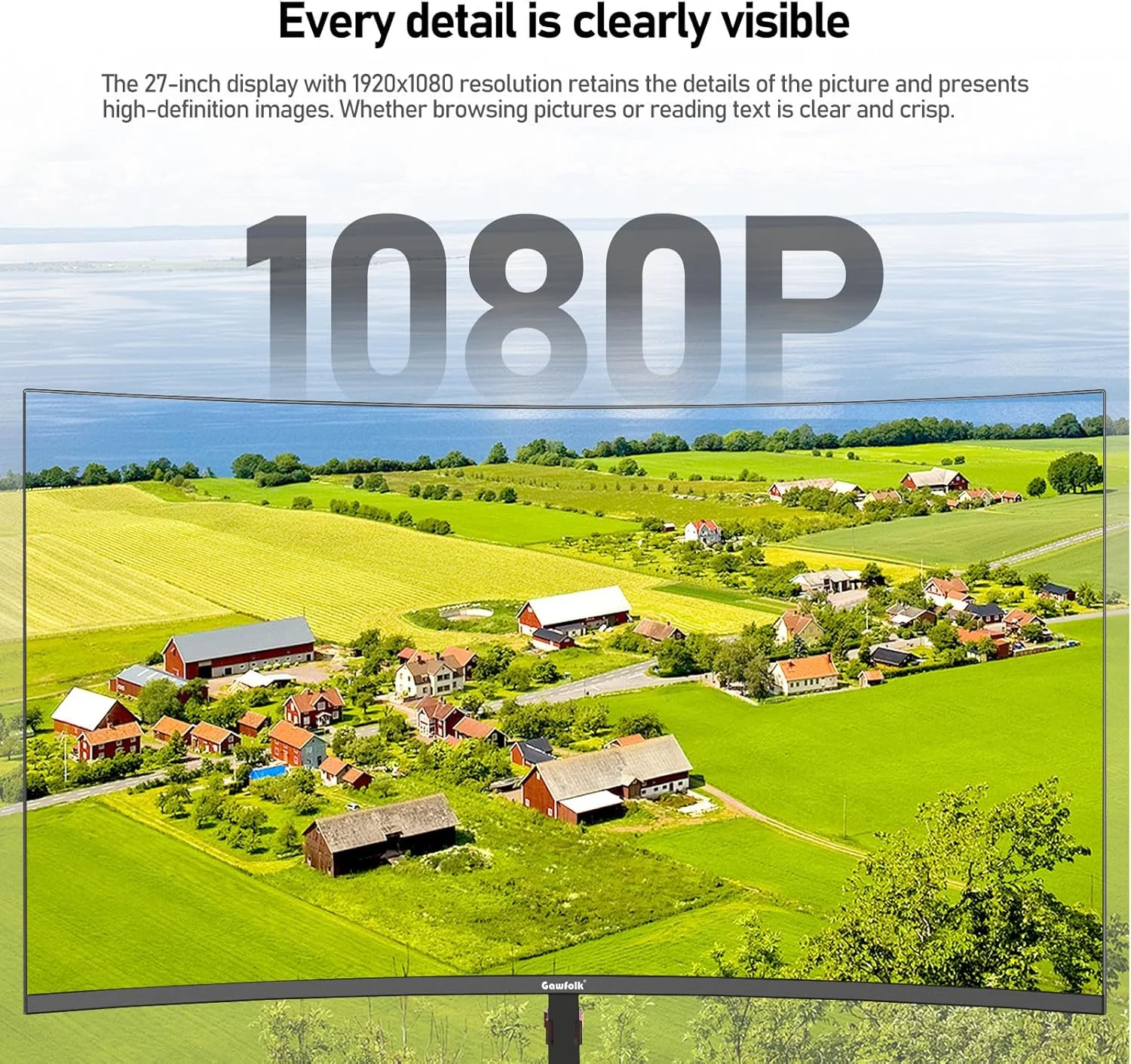 مانیتور گیمینگ 27 اینچ Gawfolk FHD 100Hz خمیده 1800R، صفحه نمایش کامپیوتر بدون حاشیه 1080P، پوشش 100% sRGB، روشنایی 300cd/m²، مناسب برای دفتر کار، خانه و سرگرمی (دارای بلندگوی داخلی)