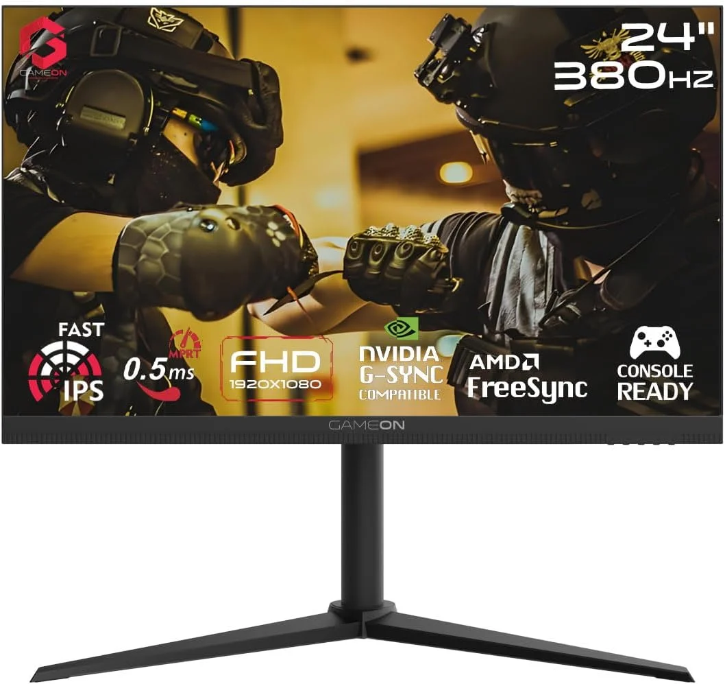 مانیتور گیمینگ 24 اینچی گیم‌آن GOMP24FHD380IPS سری Midnight Pro، مشکی، پنل FHD Fast IPS با رزولوشن 1920x1080p، نرخ تازه‌سازی 380 هرتز، زمان پاسخ‌دهی، 2.1 HDMI، Freesync & Gsync، پشتیبانی از HDR، PS5، VRR