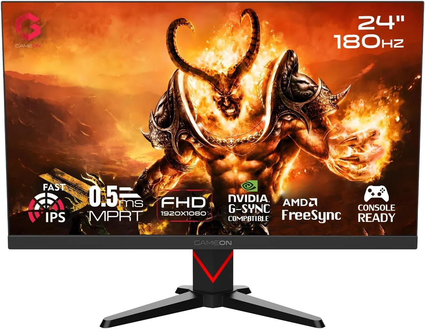 مانیتور گیمینگ 24 اینچ مشکی GAMEON GOMM24FHD180IPS سری Dominator – FHD IPS، اورکلاک شده 180 هرتز، HDR400، زمان پاسخگویی 0.5ms MPRT، FreeSync و G-Sync، HDMI 2.1، سازگار با کنسول.