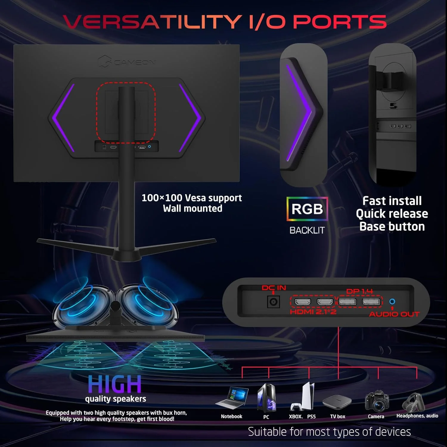 مانیتور گیمینگ 24 اینچی گیم‌آن GOMP24FHD380IPS سری Midnight Pro، مشکی، پنل FHD Fast IPS با رزولوشن 1920x1080p، نرخ تازه‌سازی 380 هرتز، زمان پاسخ‌دهی، 2.1 HDMI، Freesync & Gsync، پشتیبانی از HDR، PS5، VRR