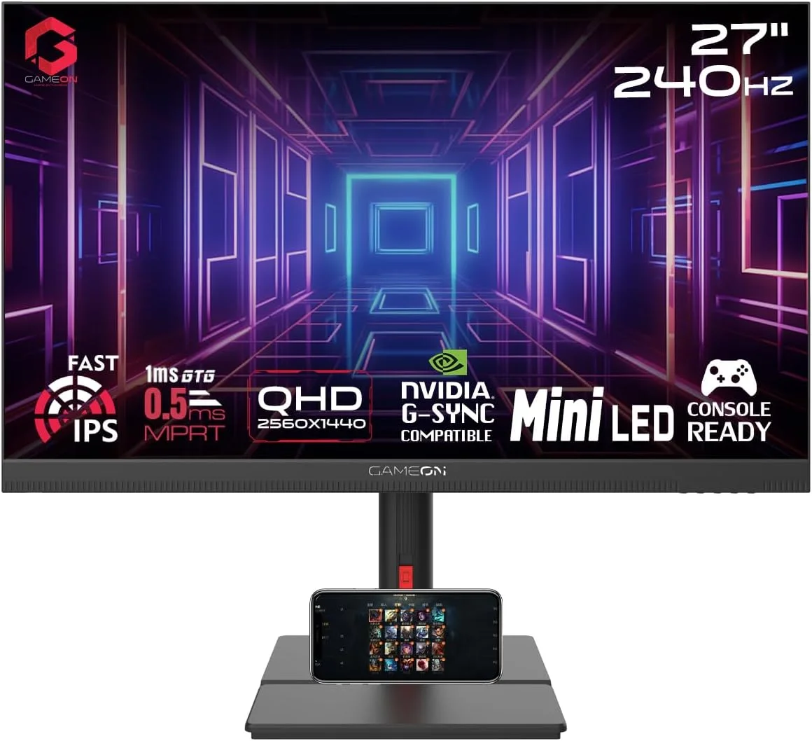 مانیتور گیمینگ 27 اینچی مشکی گیم‌آن مدل GOML27QHD240IPS Midnight Signature، رزولوشن 2560x1440p 2K QHD Fast IPS، نرخ تازه‌سازی 240 هرتز، پاسخ‌دهی فوق‌العاده سریع، HDMI 2.1، FreeSync/G-Sync، Crosshair، HDR، PS5، پشتیبانی از VRR.